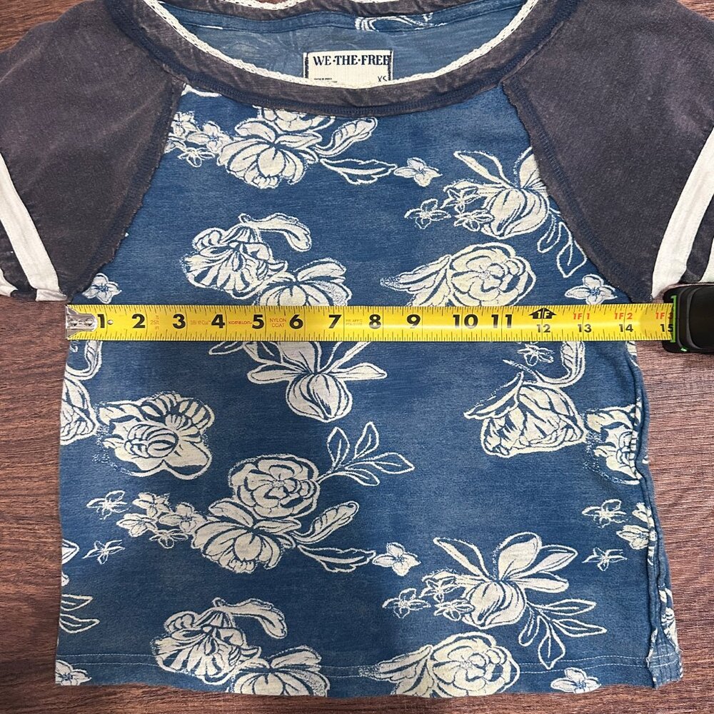 Free People Wish You Were Here Raglan Floral Tee in Blue Teal Women's XS - Picture 10 of 11